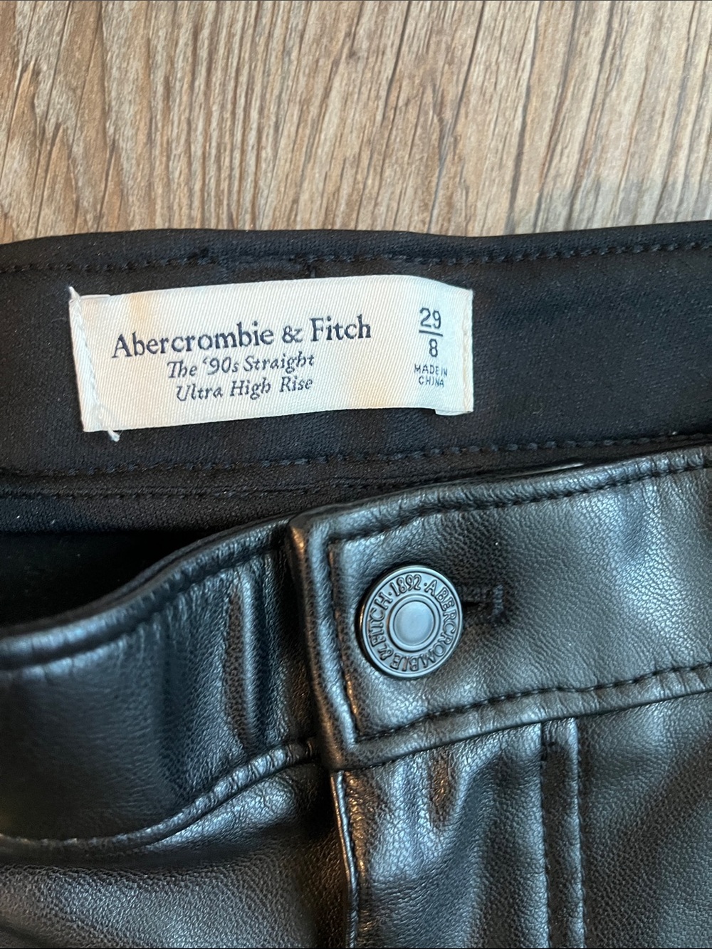 Abercrombie & Fitch Black Faux Leather Straight Leg Pants - Picture 3 of 5